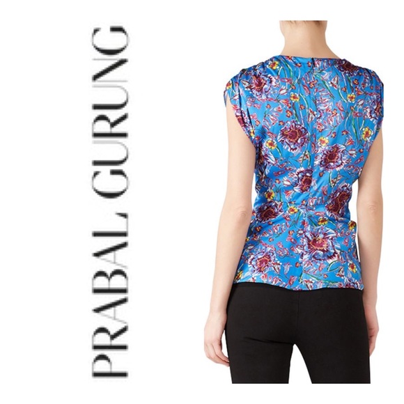 PRABAL GURUNG COLLECTIVE Floral Twist Front Satin Top Size 2 - Picture 2 of 7